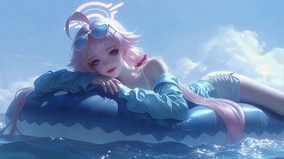 海边度假粉发二次元美少女