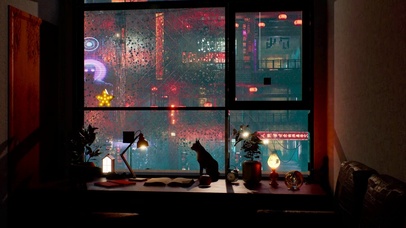 赛博雨夜房间