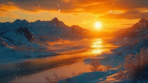 落日积雪海岛