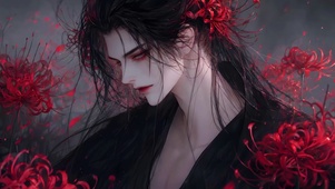 彼岸花丛黑衣美男