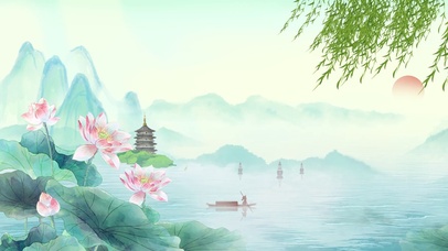 清新唯美西湖秀丽美景水墨