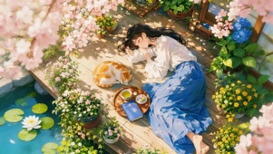樱花树下女孩