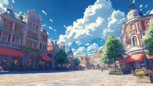 蓝天白云城市节日广场