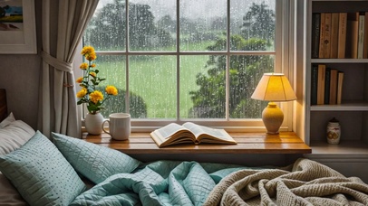 【雨景】雨天在窗前读书