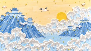 仙山云阁·飞鸟织霞