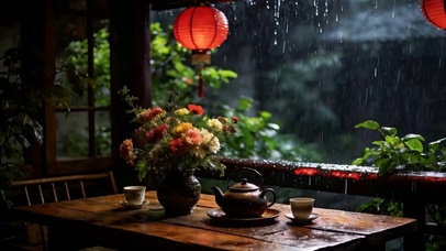 雨天花草树木