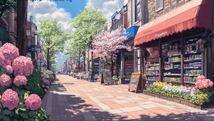 春日粉色城市商店街道