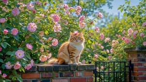 花丛橘猫春日治愈美图