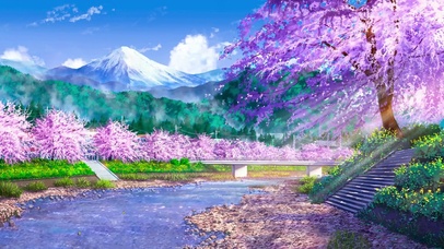 动画原创-日系雪山樱花