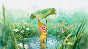 雨天荷叶下星星人