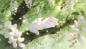 猫咪趴在树上