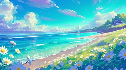 清新海滩小雏菊