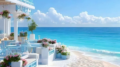 白云树木海景带鱼屏