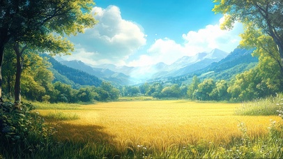 蓝天秋日广阔稻田