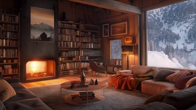 温暖房间窗外下雪