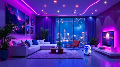 科技雨夜霓虹房间