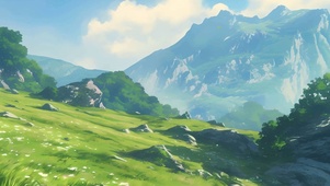 白云树木草地带鱼屏