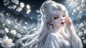 月夜樱花古风白发美人