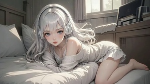 银发耳机美女（4K)