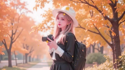落叶浪漫唯美治愈清纯美少女