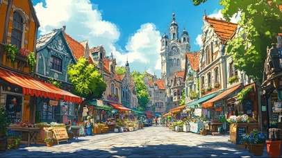 晴天欧洲童话小镇街道