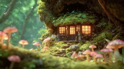 春日森林蘑菇草坪小屋