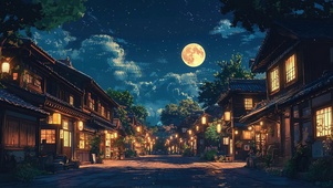 静谧夜空幽静古风小镇