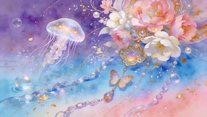 深海水母伴牡丹珠链轻绕粉蝶