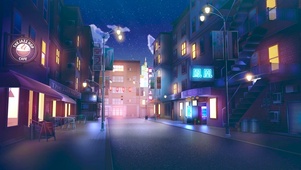 夜晚日系街景