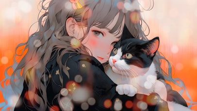 4K 女孩与猫咪