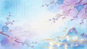 清冷梅花紫蓝柔雾国风意境