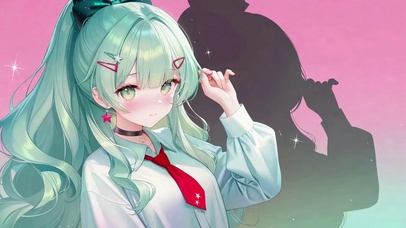 薄荷绿清新二次元美少女