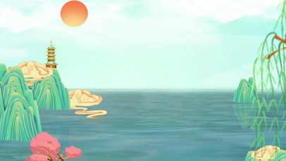 蓝天湖水山水画