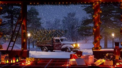 唯美冬日夜晚雪天圣诞小屋