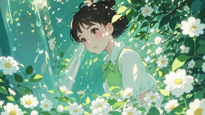 花丛中的小女孩