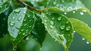 护眼雨天绿叶带鱼屏