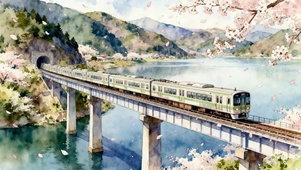 樱花树木火车