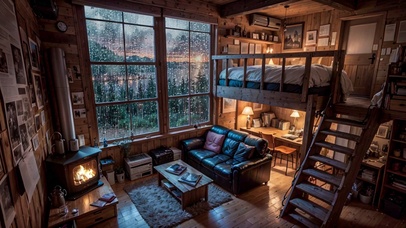 【雨景】温暖的复式开间