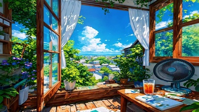 窗畔夏风 护眼