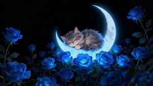 月牙上猫咪