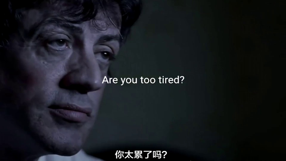 近景男性神情疲惫，暗调画面搭配中英双语问句文字