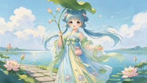 湖边采荷女孩
