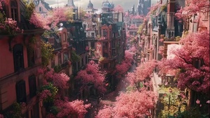 梦幻春日城市清新街景