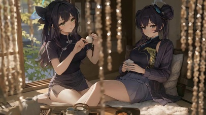 国风旗袍少女的下午茶时光