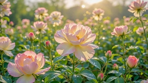 晨曦微光粉色月季花海