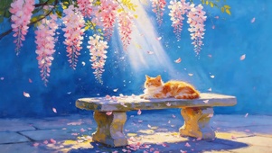 治愈鲜花树下猫咪