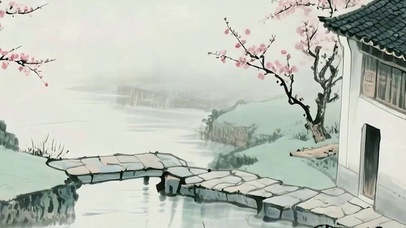 古风山水带鱼屏双屏