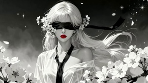 超绝氛围感暗系蒙眼白发纯欲少女