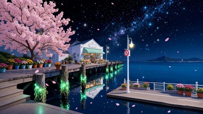 夜景房屋树木海景