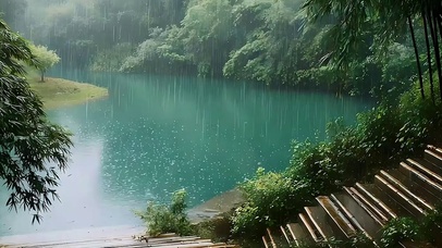 雨天竹林带鱼屏
